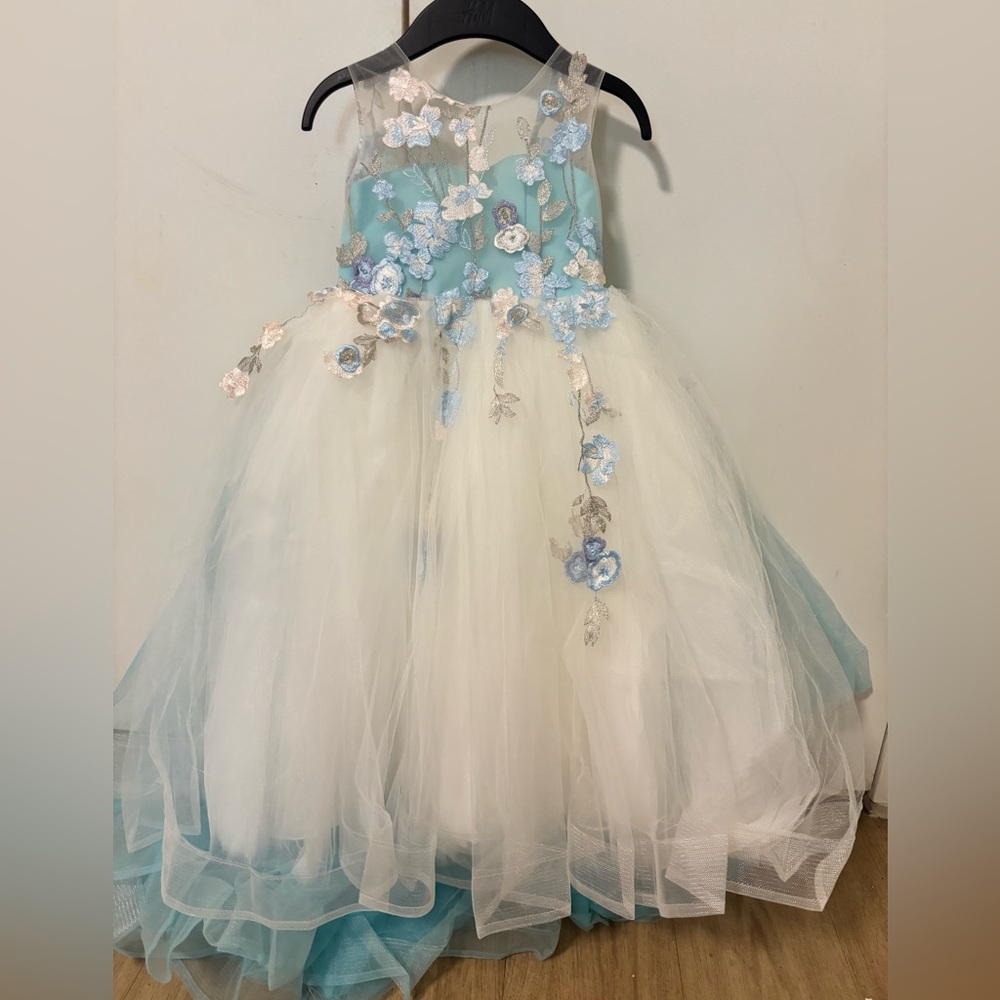 Elegant Blue and White Floral Kids Dress